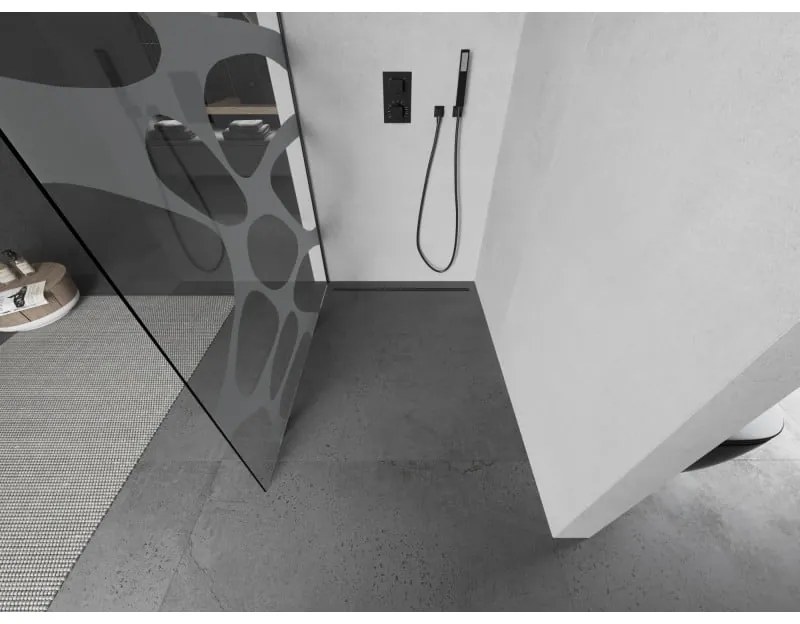 Mexen Kioto L, sprchová zástena Walk-In 100 x 200 cm, 8mm číre sklo biely vzor, grafitový profil, 800-100-103-95-97