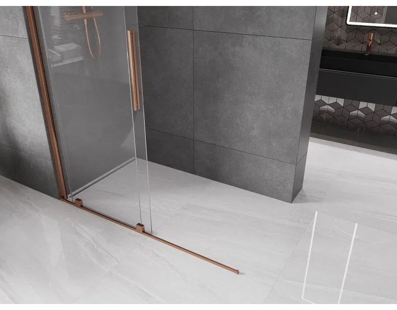 Mexen Velar, posuvné dvere do otvoru typ Walk-In 130 cm, 8mm číre sklo, ružové zlato, 871-130-000-03-60