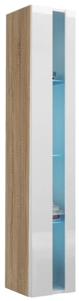 Vitrína 180 Zigo New, Osvetlenie: osvetlenie LED RGB - farebné, Farby: biela / biely lesk