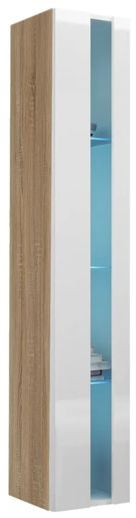 Vitrína 180 Zigo New, Osvetlenie: osvetlenie LED RGB - farebné, Farby: čierny / čierny lesk