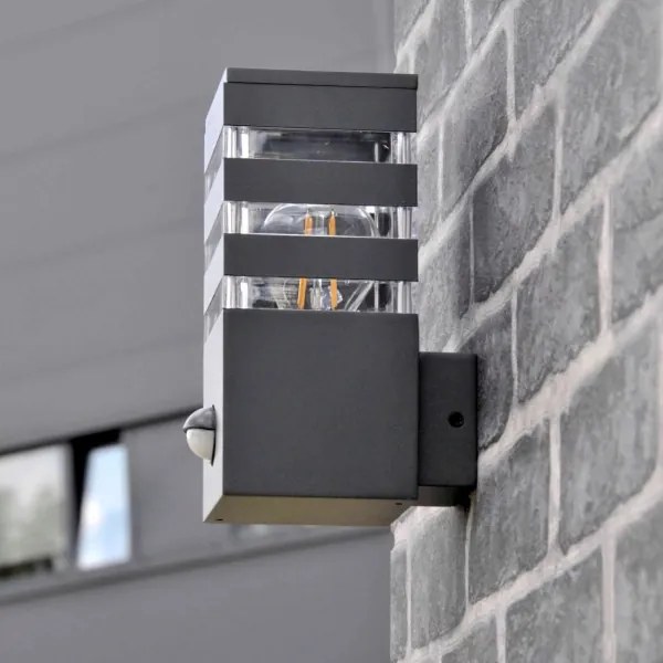 Vonkajšie nástenné svietidlo so senzorom TEKSAS 1xE27/12W/230V IP44 antracit