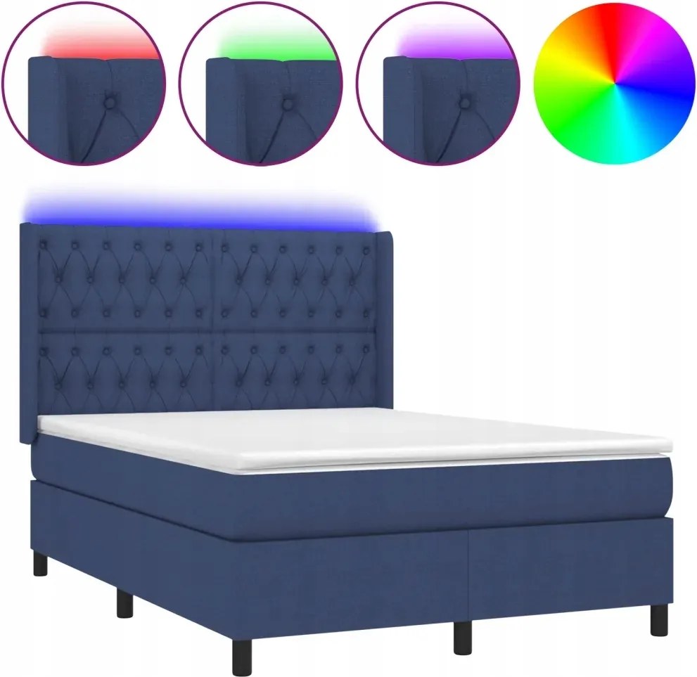 vidaXL Kontinentálna posteľ s matracom, modrá, 140 x 200 cm, látka