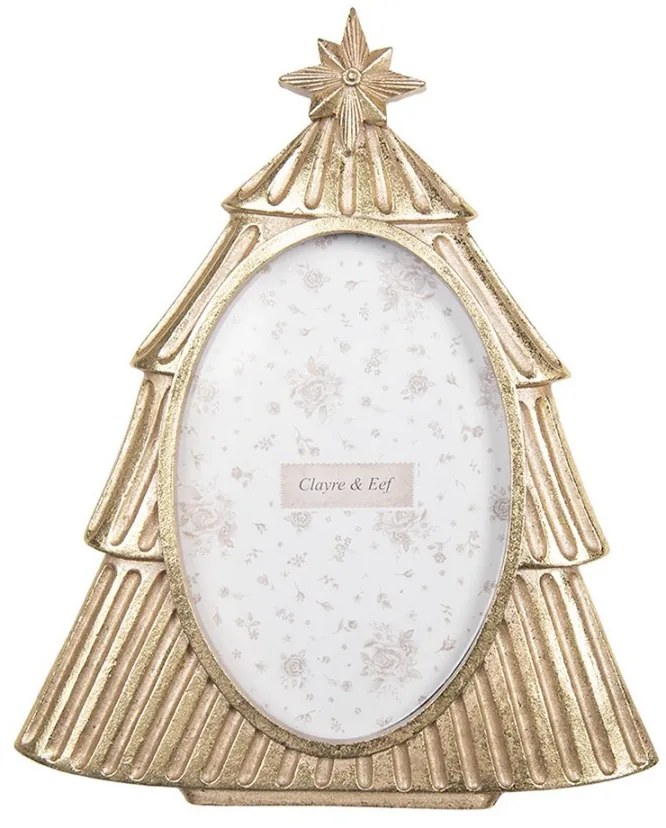 Zlatý antik fotorámik v tvare vianočného stromčeka - 19*2*23 cm / 10*15 cm