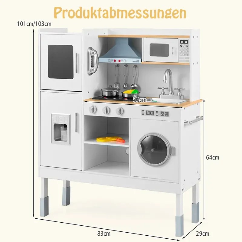 Drevená detská kuchynka so 16 hracími doplnkami pre deti od 3 rokov. 83 x 29 x 103 cm, natural.