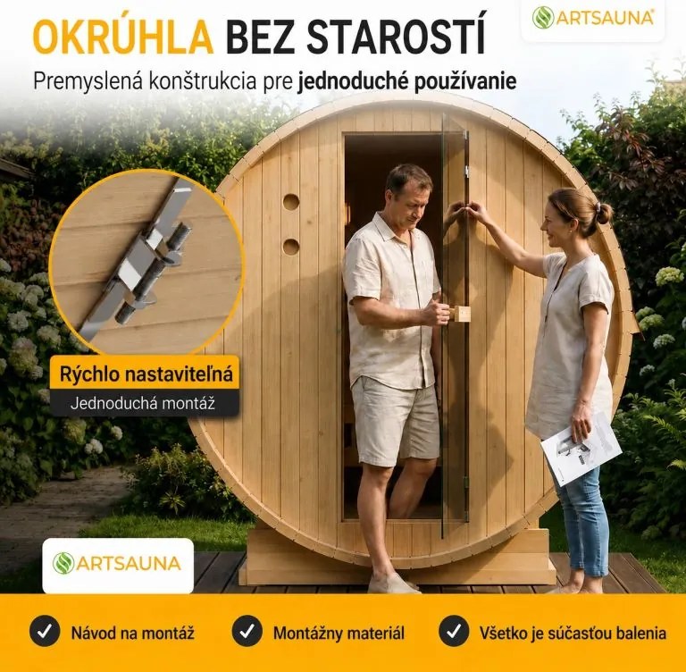 Fínska sudová sauna Ø 190 cm – vonkajšia, z masívu, 180 cm