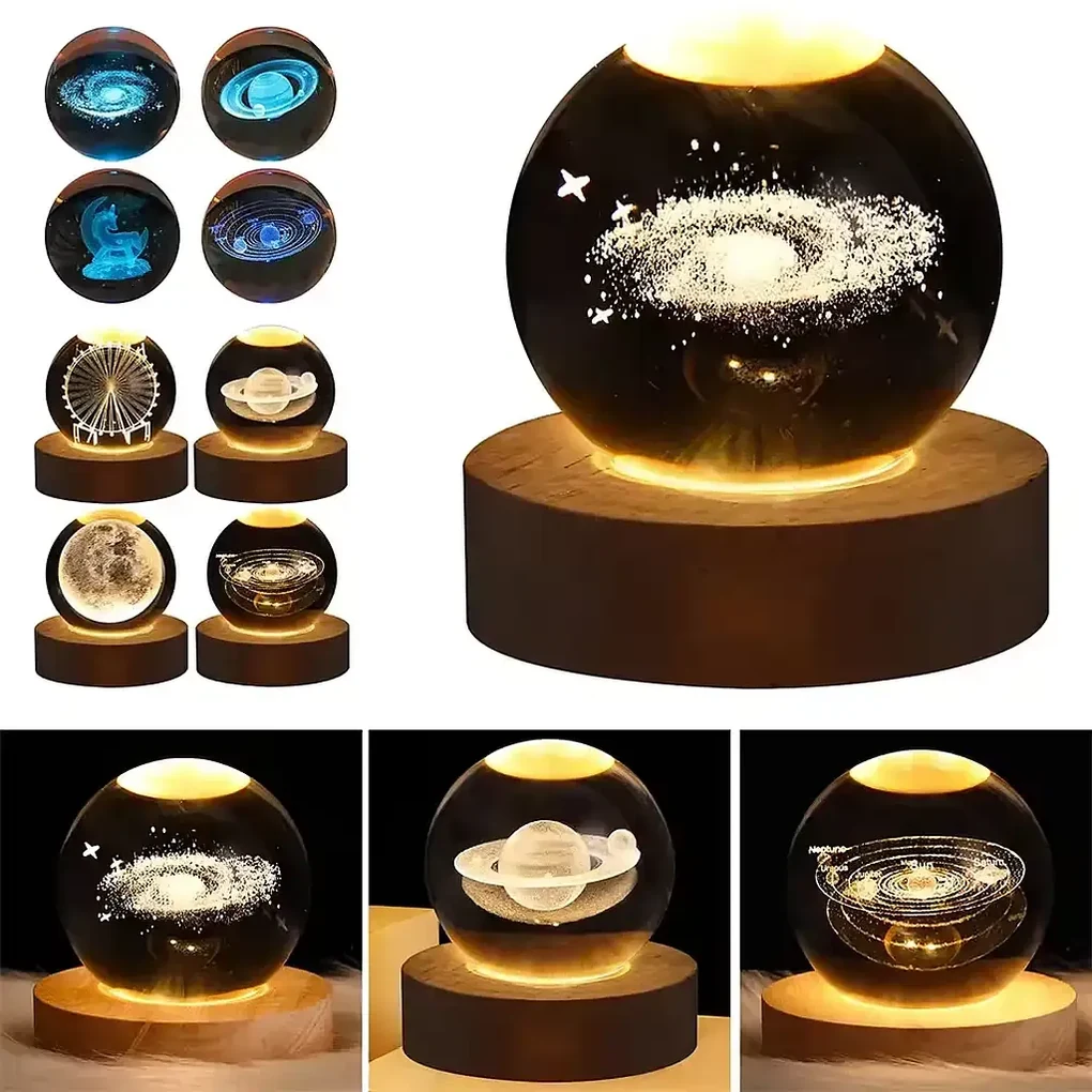 3D Visual KS-3D LP4 - 3D LED lampa krištáľová guľa - Slnečná sústava