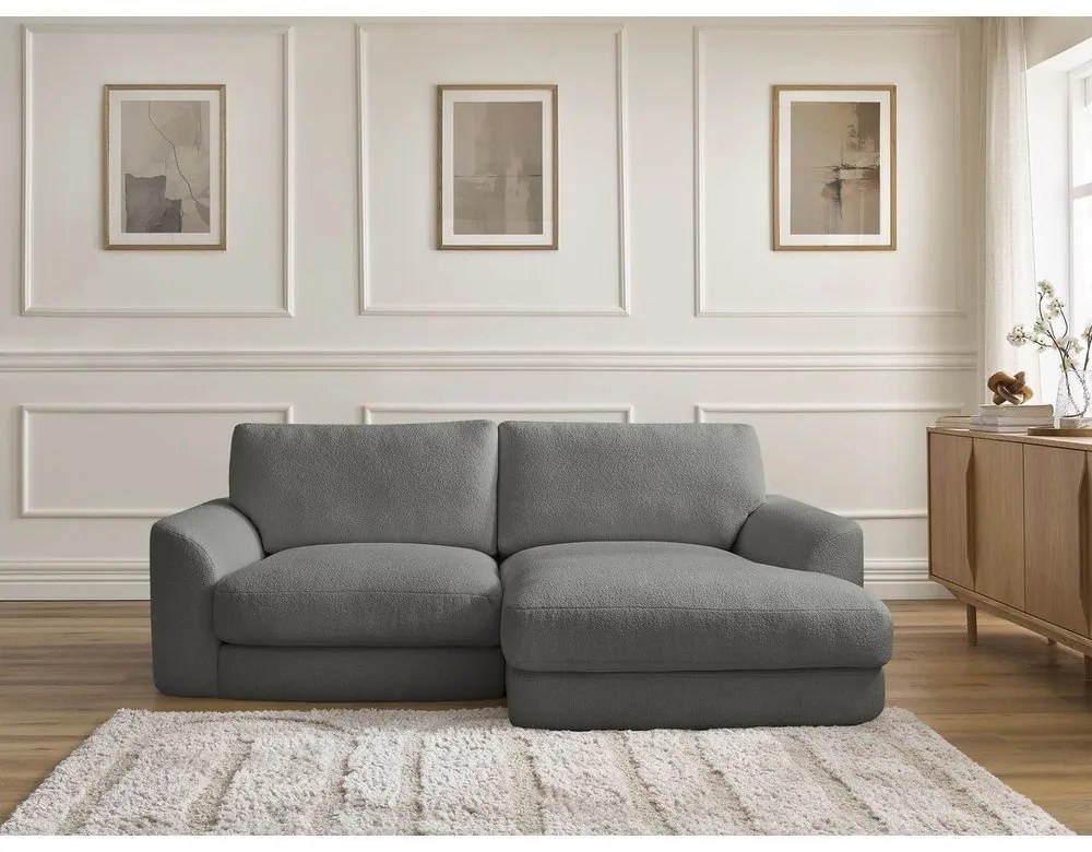 Tmavosivá rohová pohovka z textílie buklé (pravý roh/s leňoškou) Leonore – Bobochic Paris