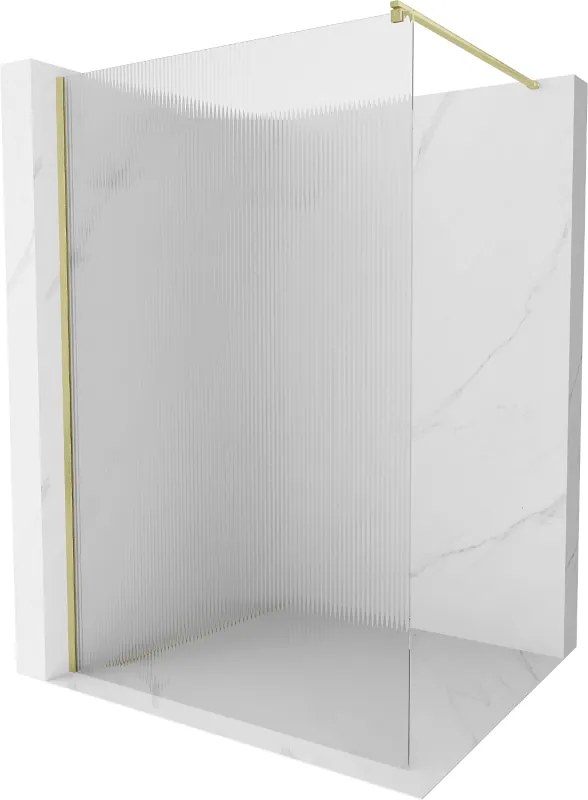 Mexen Kioto, sprchová zástena Walk-In 90 x 200 cm, 8mm sklo s rebrovým vzorom, zlatý matný profil, 800-090-101-55-09