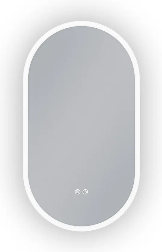 Erga Demi, oválne LED zrkadlo 50x90cm, 3 farby svetla, predné osvetlenie, vyhrievacia podložka proti zapareniu, ERG-V01-DEMI-5090-CL