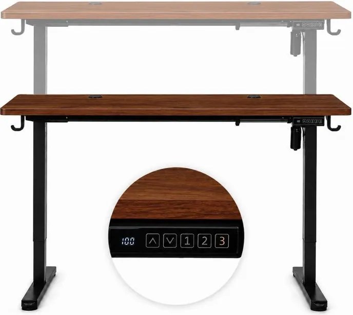Elektrický písací stôl 120x60 cm, zdvíhateľný, výškovo nastaviteľná 72-118 cm, tmavý dub,