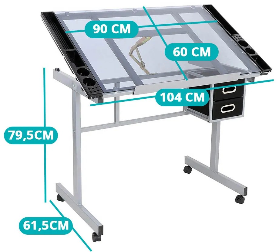 Rysovací stôl so sklopnou sklenenou doskou