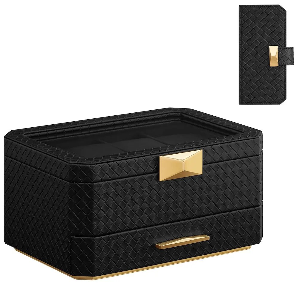 Songmics Box na hodinky Watch, 27,3x14,5x19,5 cm, čierna/zlatá