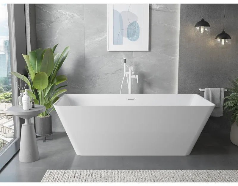 Mexen Velo Slim, voľne stojaca vaňa 170 × 75 cm, biela lesklá, biely prepad, 52811707500-20
