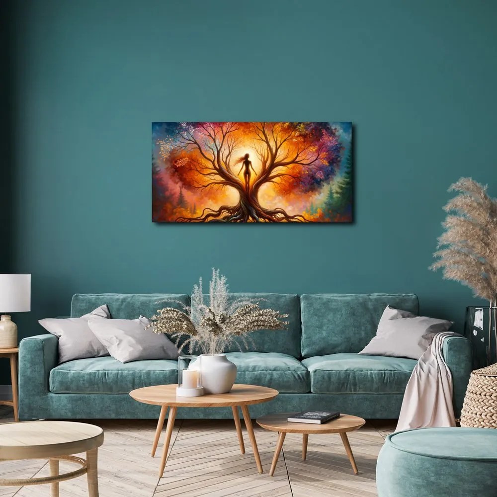 Obraz jesenný strom života s postavou
