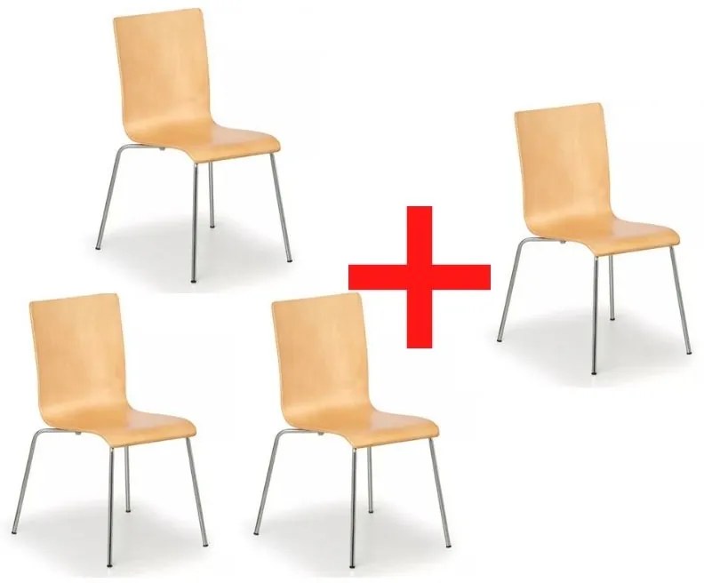 Drevená stolička CLASSIC 3+1 ZADARMO, chrómovaná konštrukcia, orech