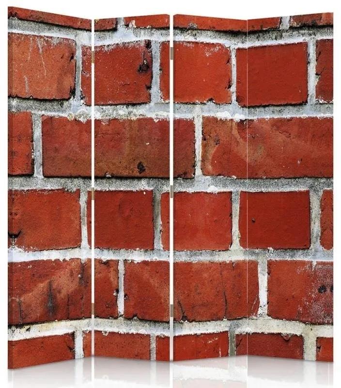 Ozdobný paraván Textura stěny Brick - 145x170 cm, štvordielny, klasický paraván