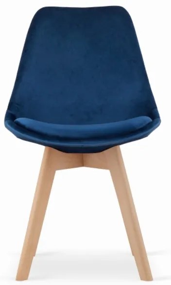 Zamatové stoličky London modré s prírodnými nohami 4 ks