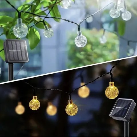 Solárna LED girlanda – svetelné guličky s teplým bielym svetlom