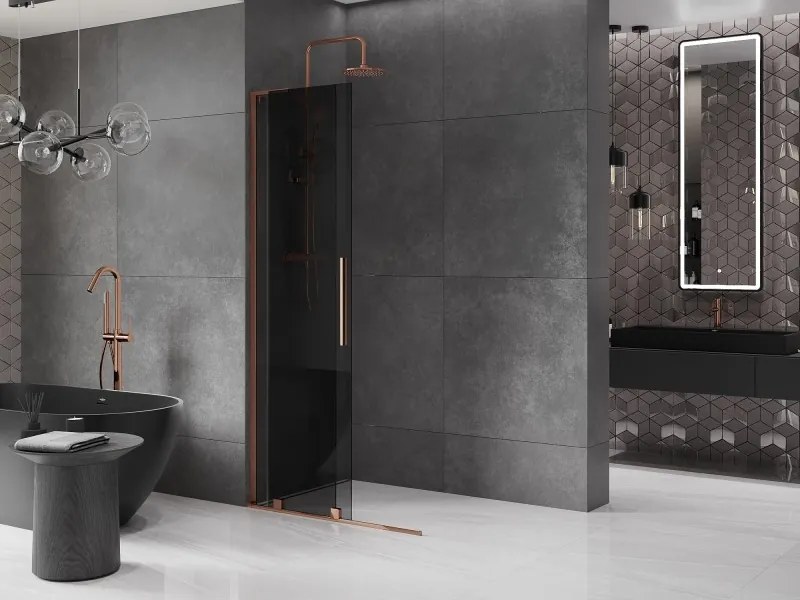 Mexen Velar L, posuvná sprchová zástena Walk-in 90 x 200 cm, 8mm šedé sklo, ružové zlato, 871-090-003-43-60