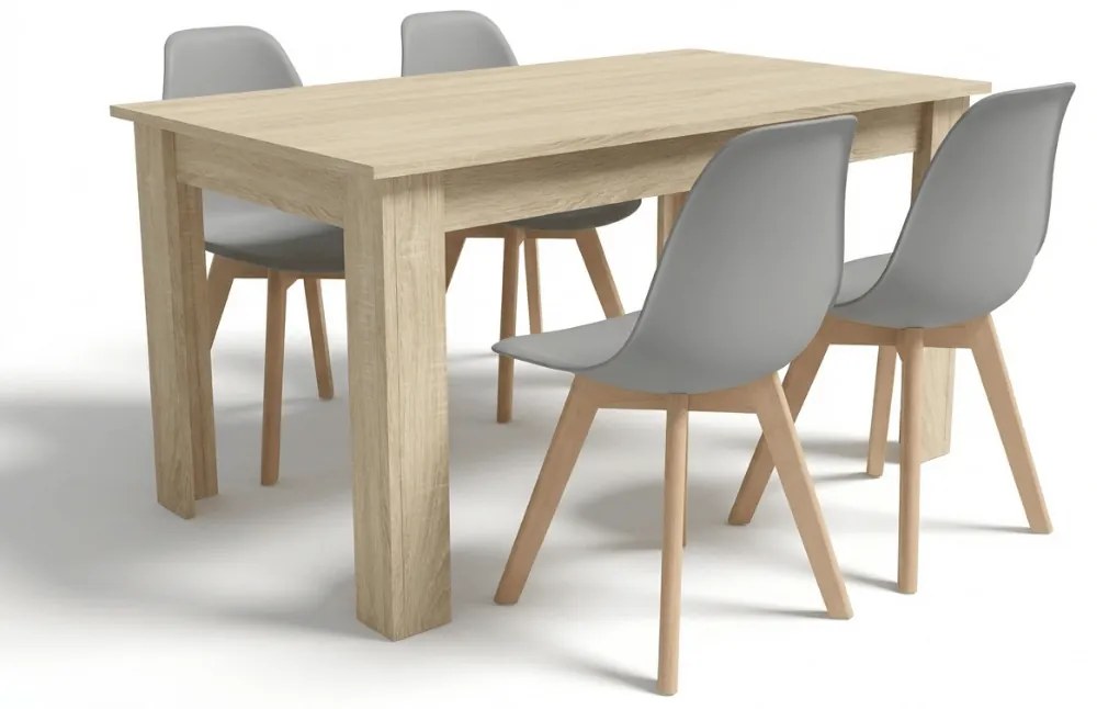 Jedálenský set 1 + 4, stôl UMEKO 120x80 cm dub sonoma + sivá stolička KITO