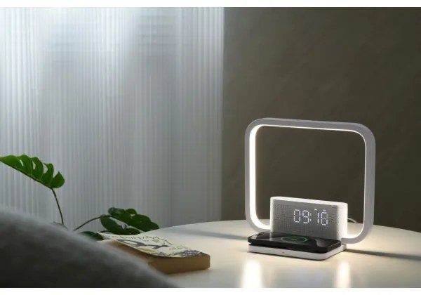 Immax 08994L - LED Stmievateľná stolná lampa s budíkom a nabíjaním 18W/230V biela
