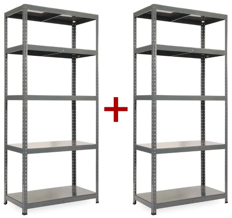 Policový regál 1+1 ZADARMO, 1800x900x500 mm, 5 políc, nosnosť police 175 kg, RAL 7031