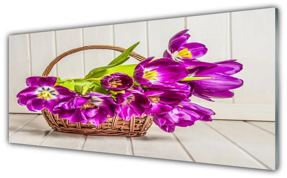 Obraz plexi Kvety v košíku 125x50 cm