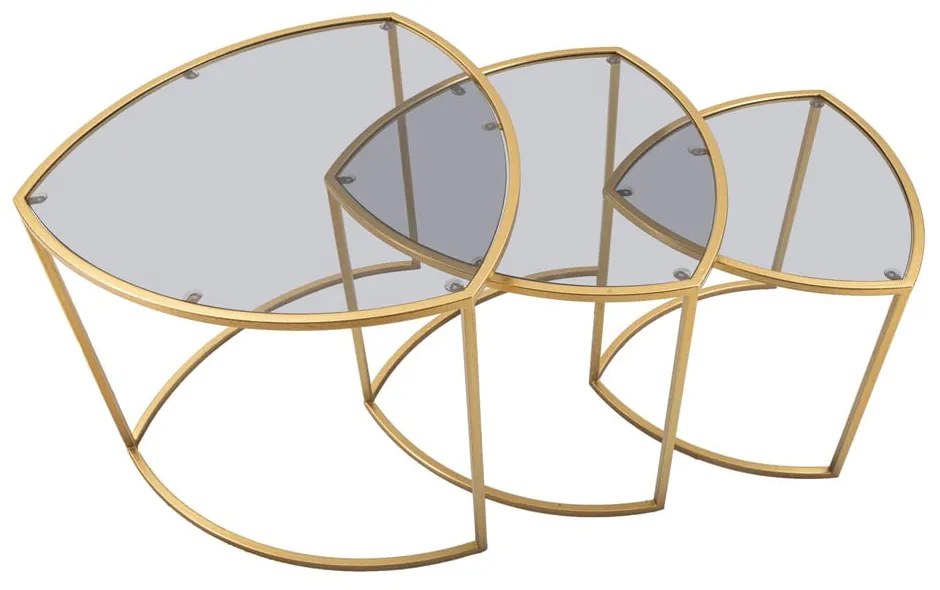 Okrúhle konferenčné stolíky v súprave 3 ks so sklenenou doskou v zlatej farbe ø 60 cm Triangle – Mauro Ferretti