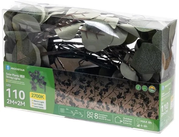 Aigostar - LED Solárna reťaz 110xLED/4m IP65 300 mAh teplá biela eukalyptus