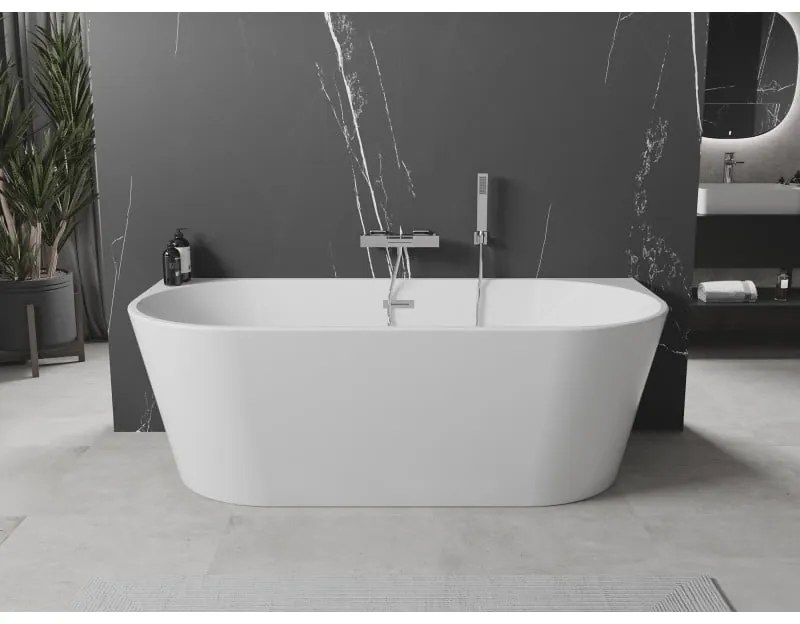 Mexen Oval, voľne stojaca nástenná vaňa 140 x 75 cm, biela, chrómový prepad, 52671407500-01