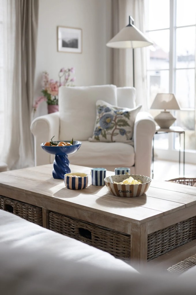 Bloomingville Dekoratívny vankúš s výšivkou Hanna Blue 45 × 45 cm