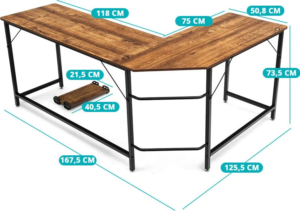 Rohový stôl hnedý