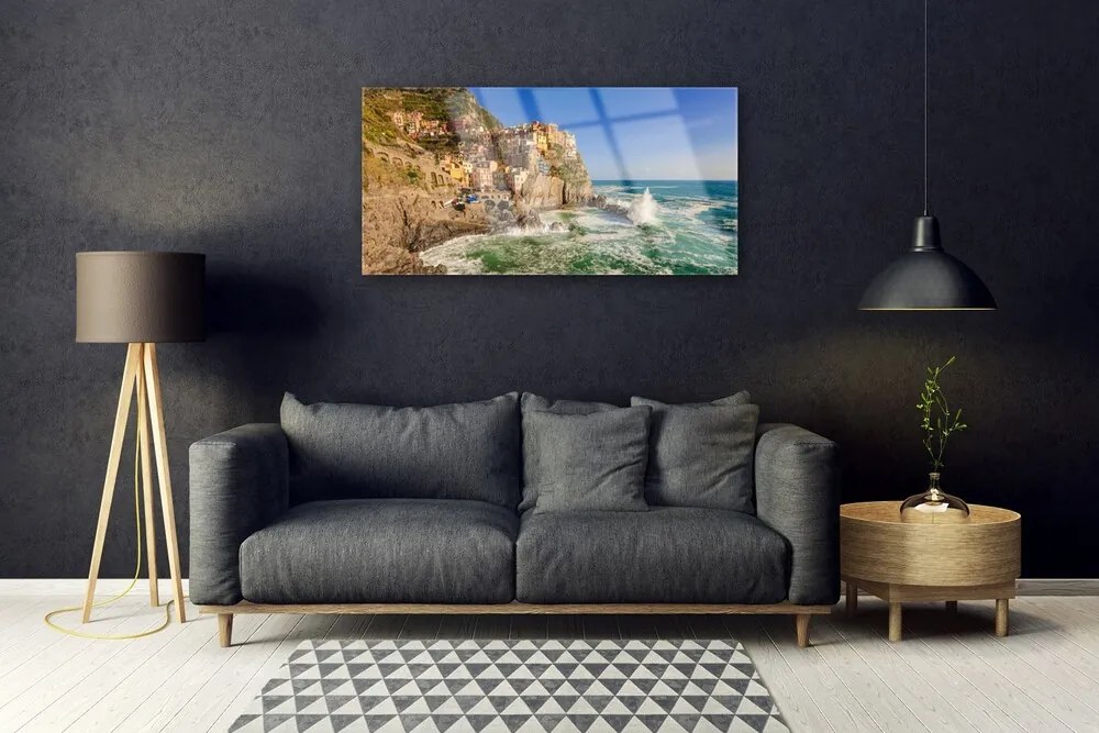Obraz na skle More hory príroda 100x50 cm