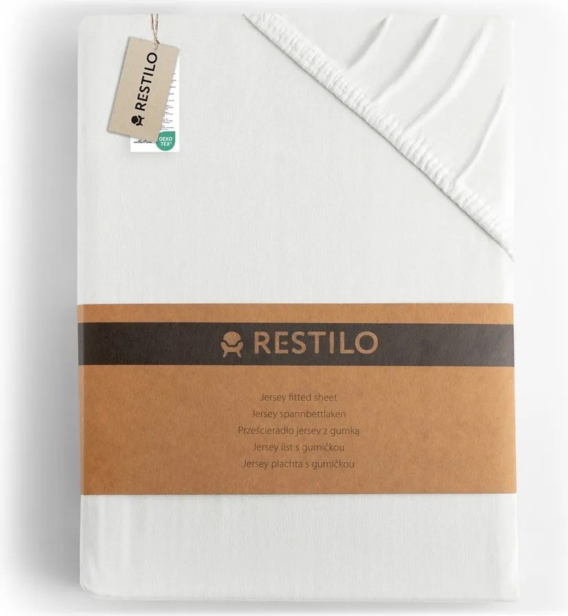 Biela napínacia plachta jersey 220x200 cm Amber – Restilo