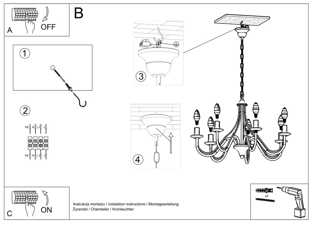 Luster Minerwa 5, čierne telo svietidla