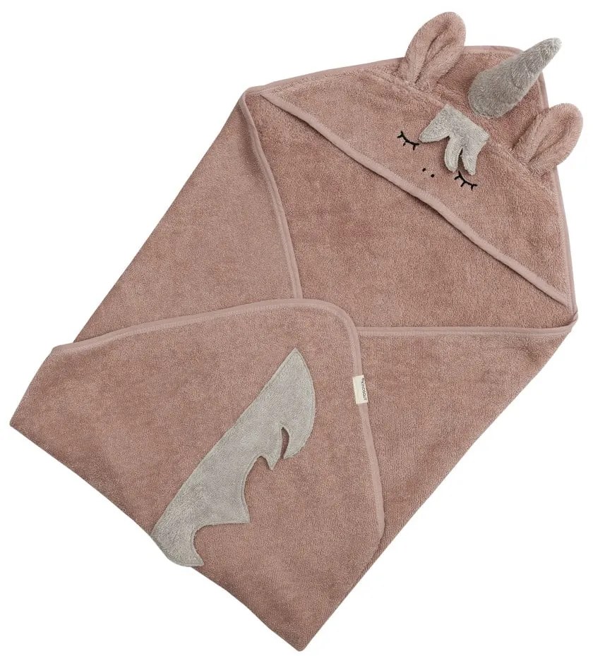 Ružová bavlnená detská osuška s kapucňou 75x75 cm Unicorn – Kindsgut