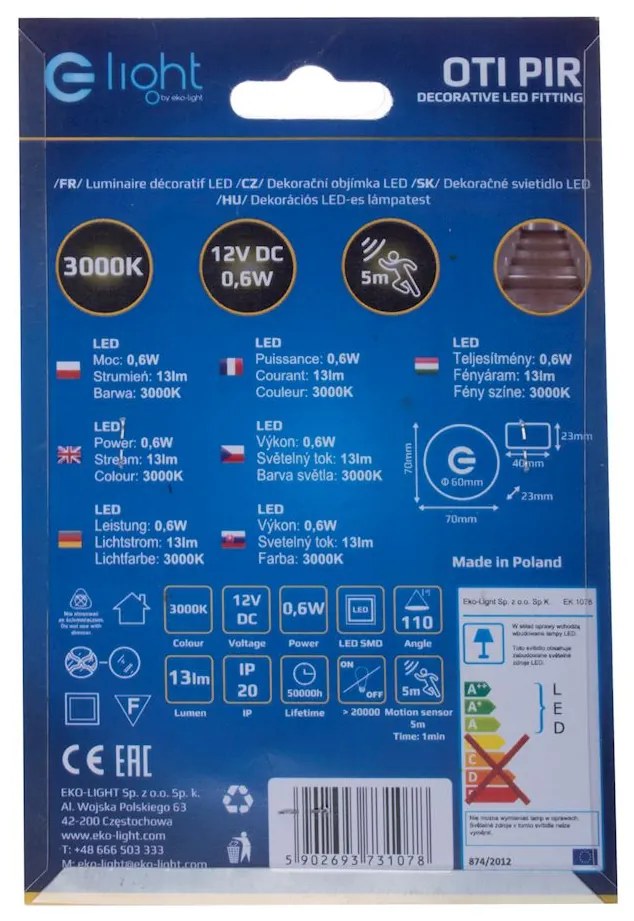 Schodiskové LED svietidlo Oti, 1x LED 0,6w, 3000k, s