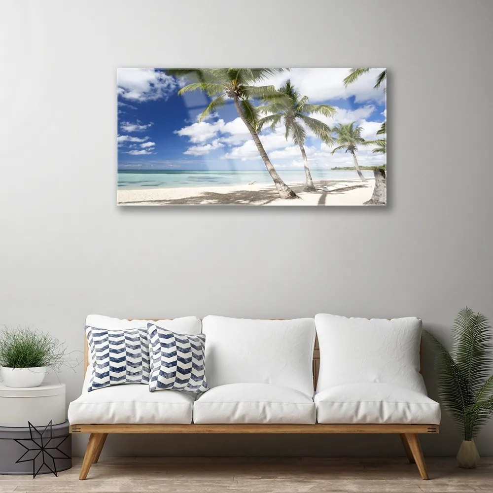 Obraz na skle More pláž palma krajina 100x50 cm