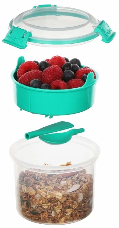 SISTEMA Box na jogurt a müsli, 2 komory+lyžica, SISTEMA, 530ml, mix farieb Farba škatuliek SISTEMA: Zelená