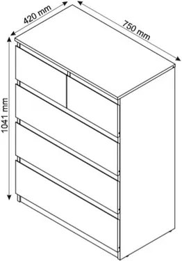 Komoda s 5 zásuvkami Carlos, šedý betón, 75 cm