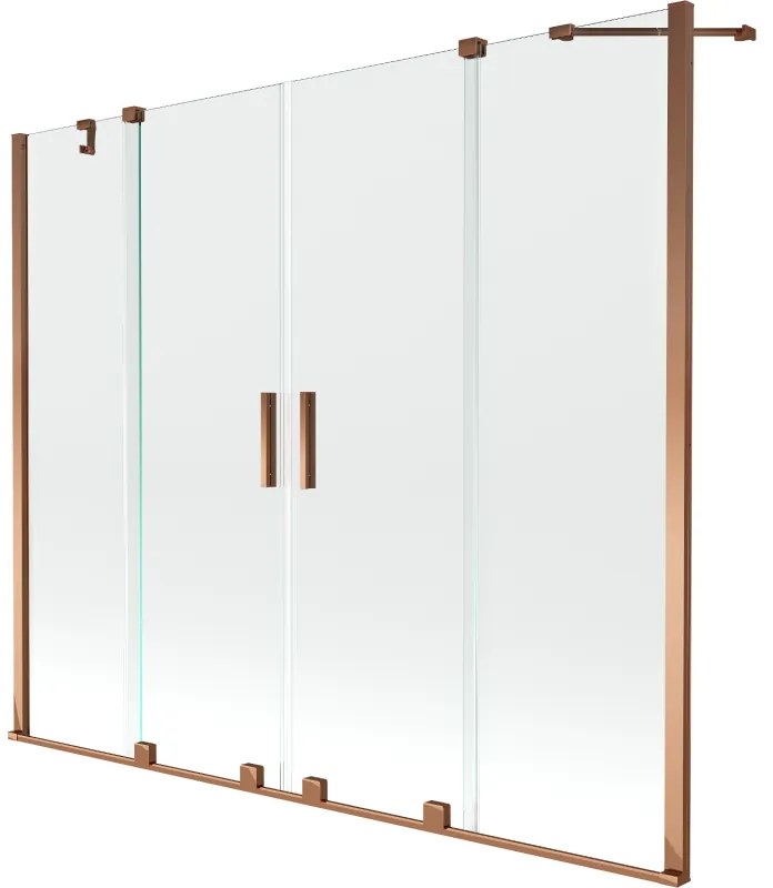 Mexen Velar Duo, vaňová zástena 2-krídlová s posuvnými dverami 190 x 150 cm, 8mm číre sklo, ružové zlato profil, 896-190-000-02-60