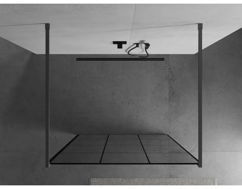 Mexen Kioto, sprchová zástena Walk-In 110 x 200 cm, 8mm číre sklo čierny vzor, grafitový profil, 800-110-002-95-77