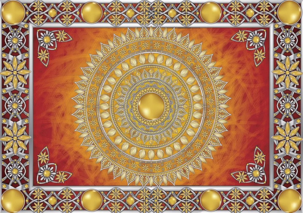 Fototapeta - Zlatá a červená Mandala (254x184 cm)