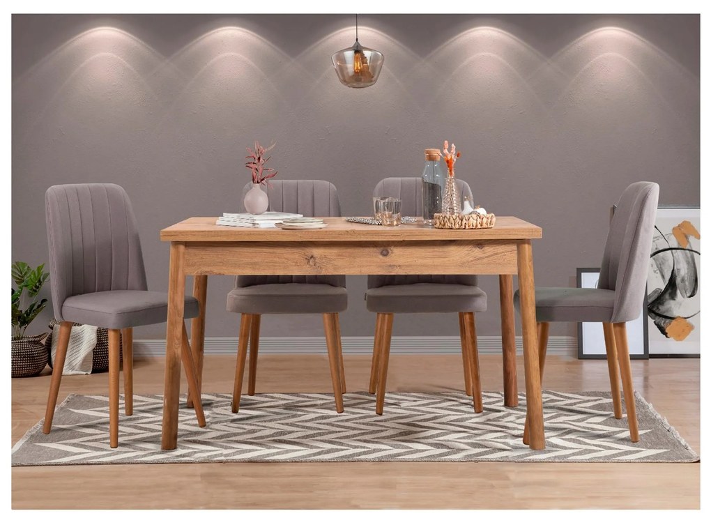 Jedálenský set Bimuvo 5 (borovica atlantická + sivá) (pre 4 osoby). Akcia -18%. Vlastná spoľahlivá doprava až k Vám domov. 1095060