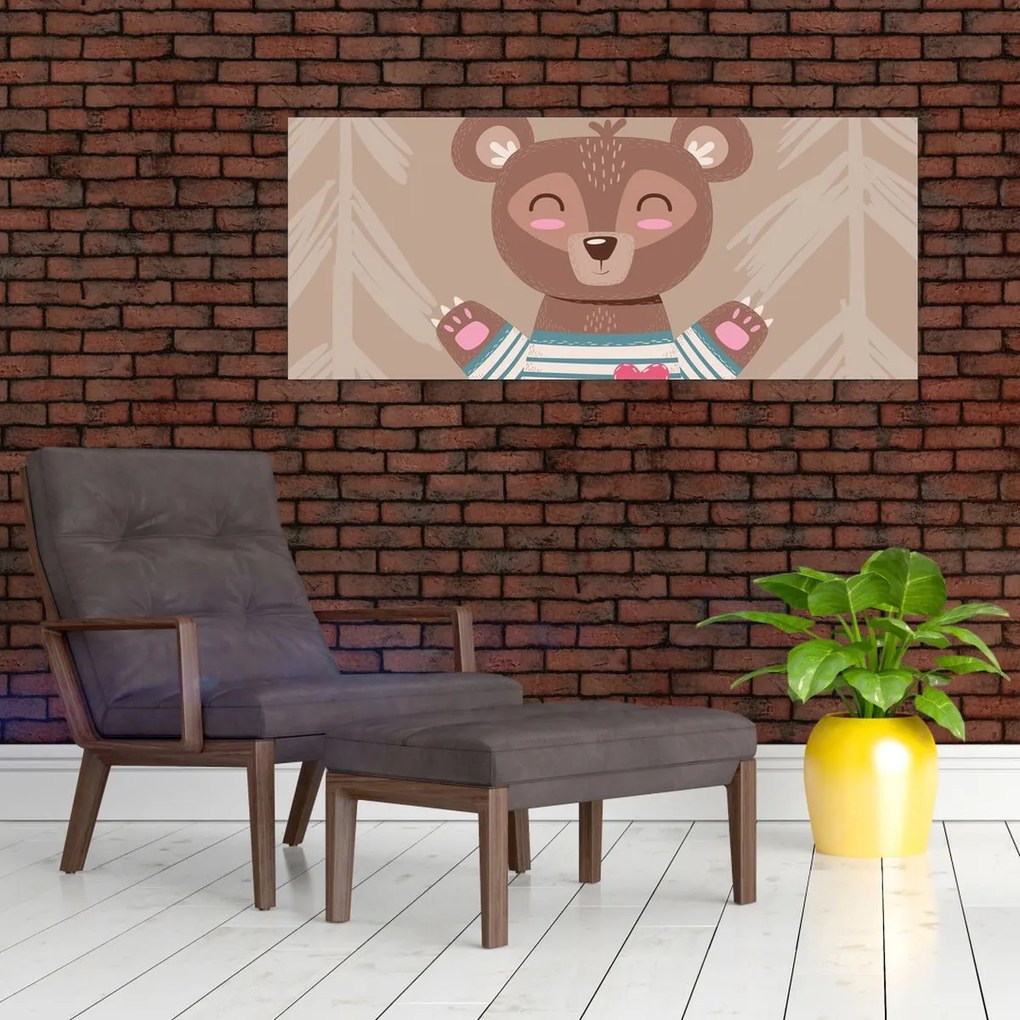 Obraz - Medvedík v pruhovanom tričku (120x50 cm)