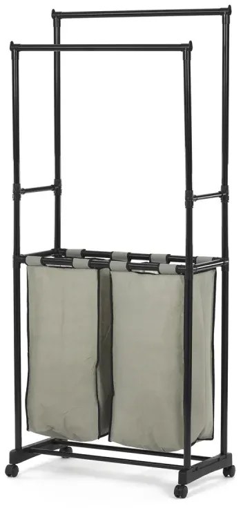 Věšák dvouramenný s košem na prádlo, černý plast.