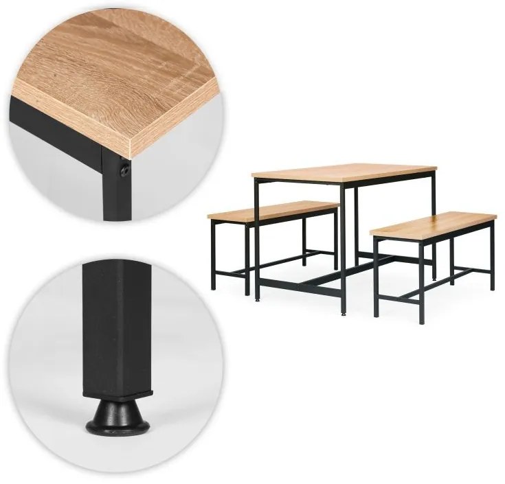 Loftový set nábytku do jedálne alebo kuchyne – stolík a 2 lavice