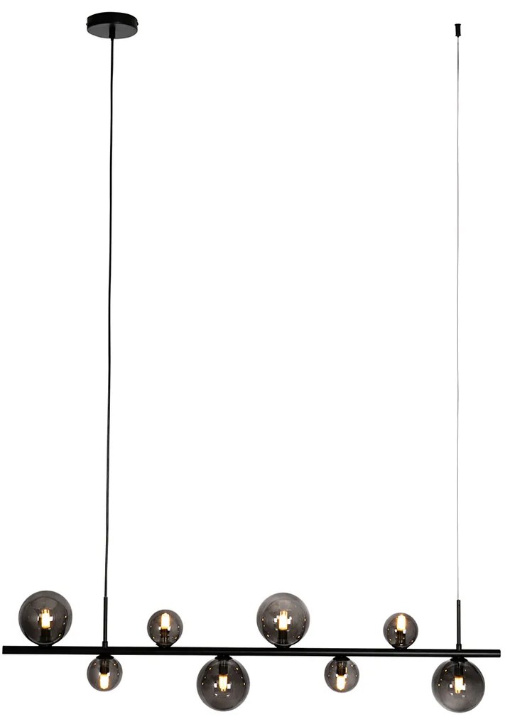 Čierne závesné svietidlo s dymovým sklom obdĺžnikovým 8-svetlovým - Monaco