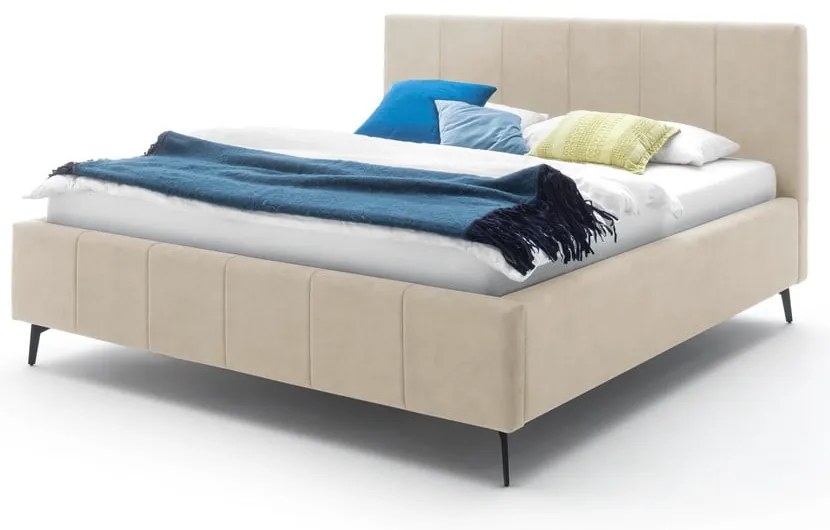 Béžová čalúnená dvojlôžková posteľ s úložným priestorom s roštom 160x200 cm Lizzano – Meise Möbel