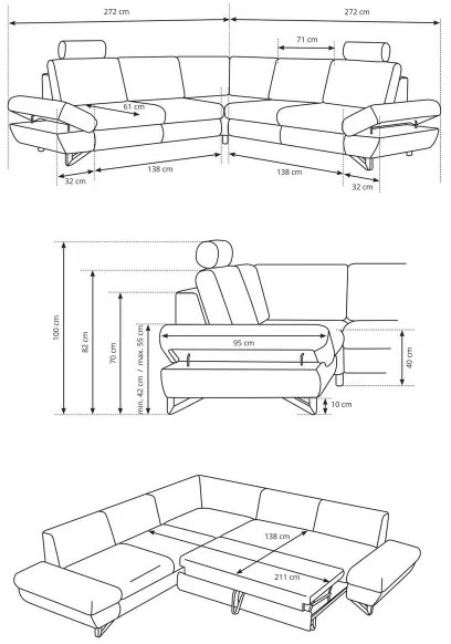 Rozkladacia rohová čalúnená sedacia súprava s úložným priestorom tvaru L AVESTA sivá